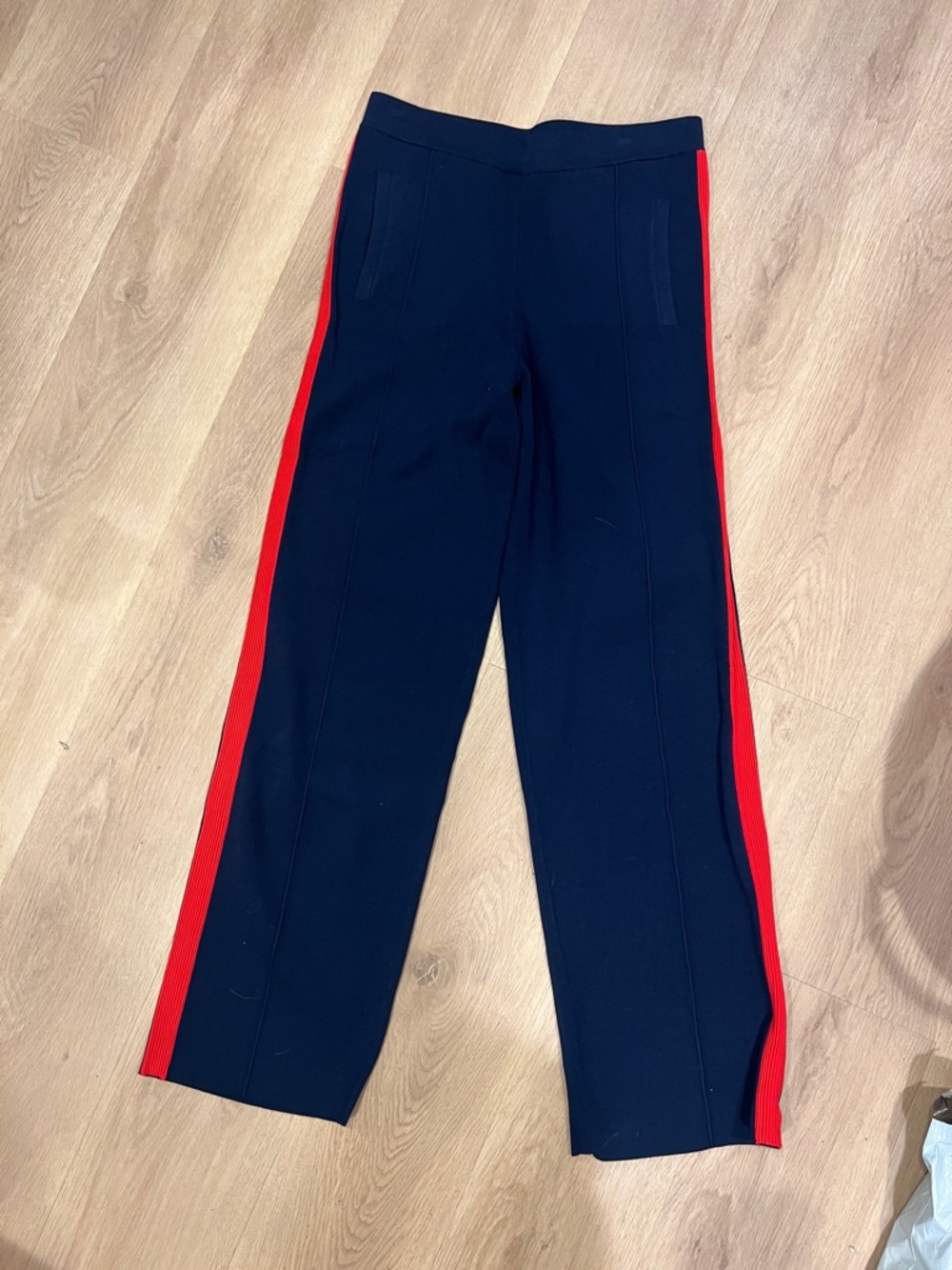 Navy Track Pants with Red Side stripe